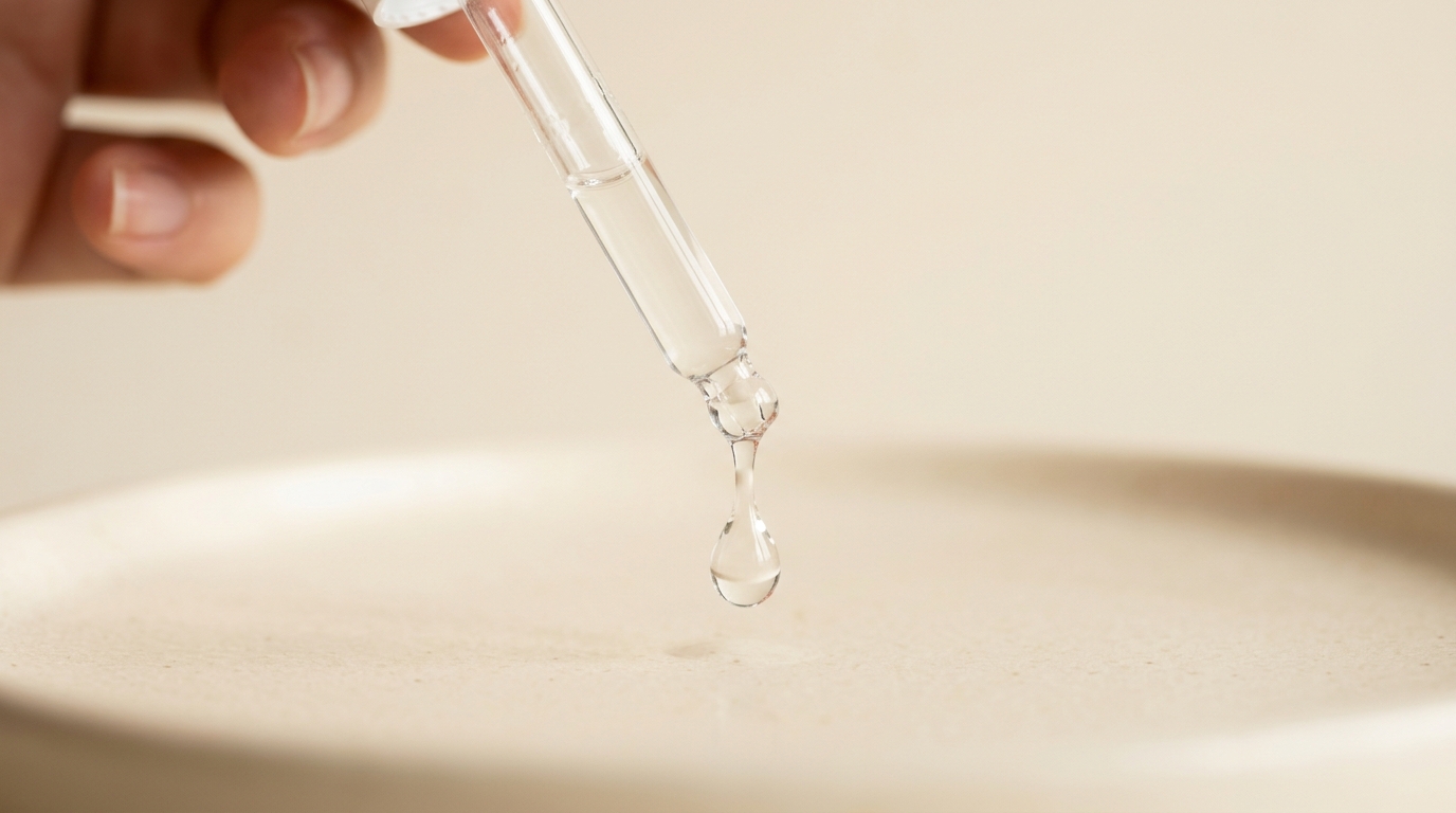 Goutte de sérum au bout d'une pipette