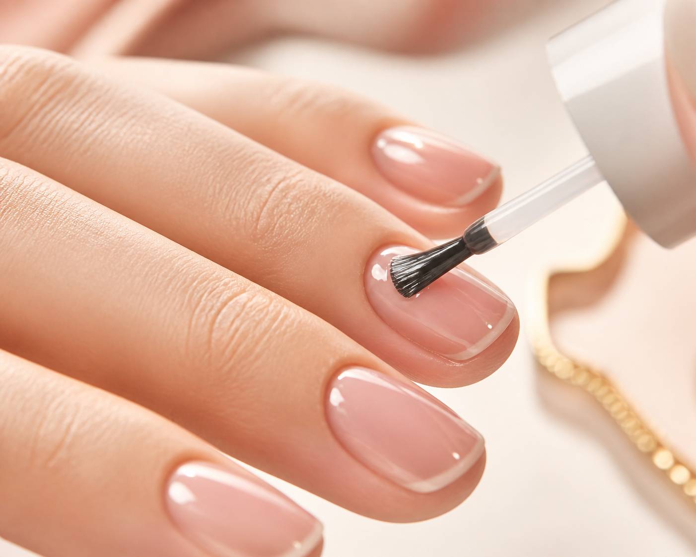 Pinceau appliquant un vernis protecteur sur un ongle