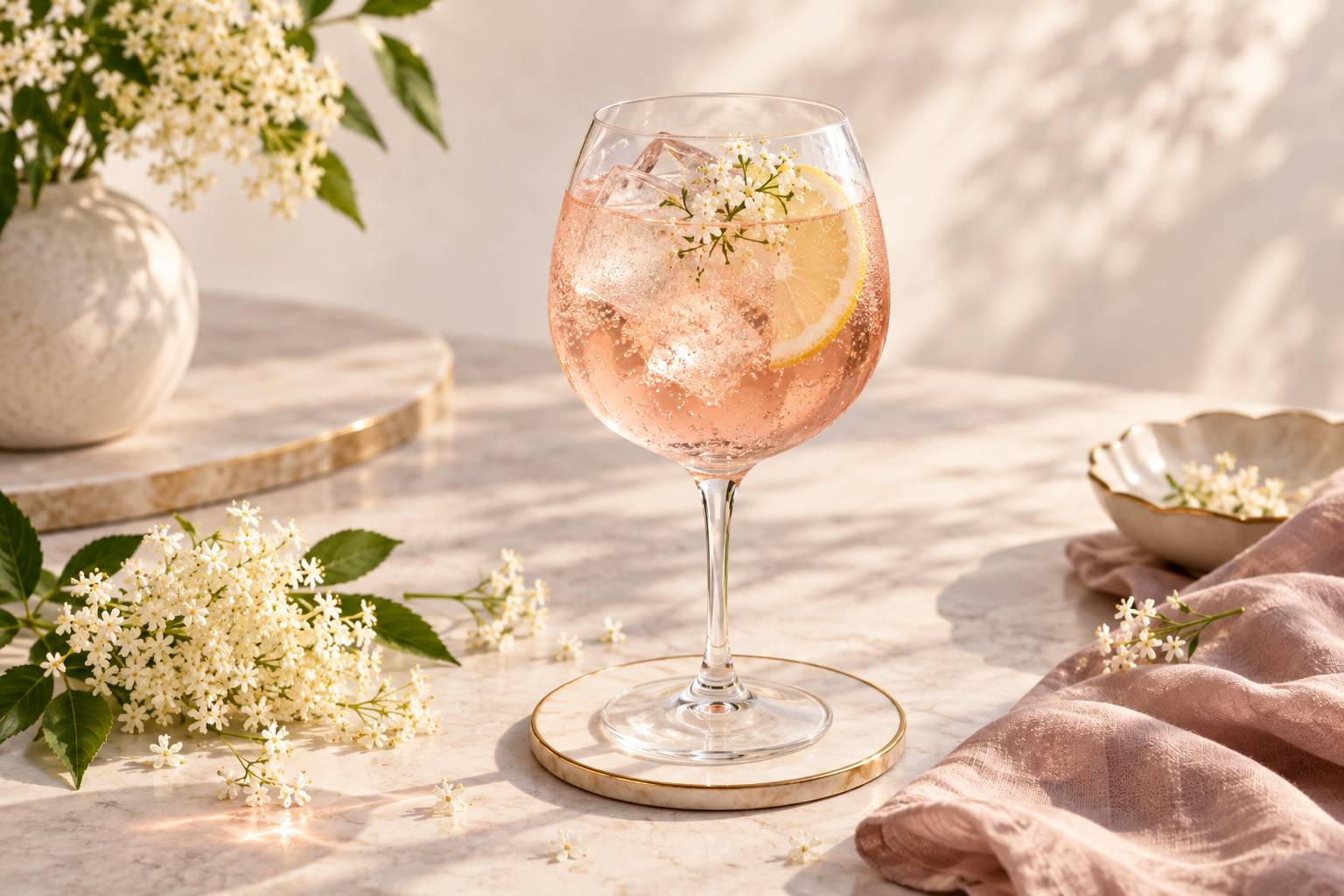 Illustration éditoriale du sujet : Le classique cocktail réinventé façon Saint-Germain Spritz : la touche parfaite de fraîcheur pour l'apéro